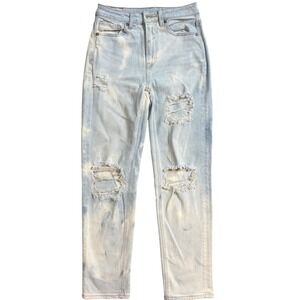 American Eagle Mom Jeans Womens 2 Light Wash Distressed High Rise Bleached